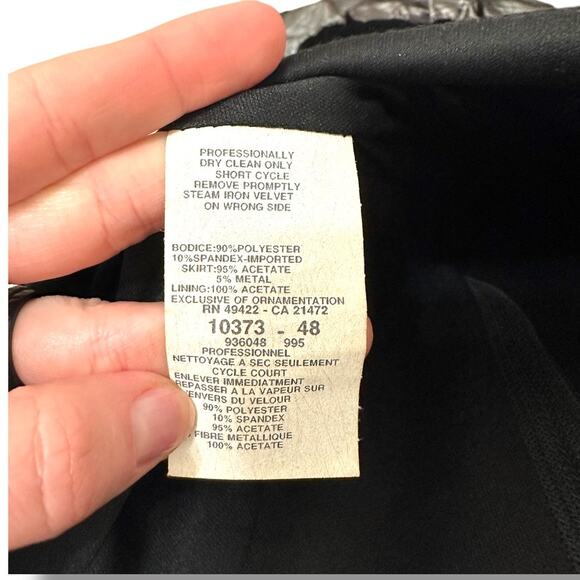 Jessica McClintock For Dillards 90's Black Velvet Gray Stripe Long Sleeve Gown - Picture 7 of 8